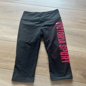 Victoria's Secret Sport Black Crop Leggings with Red Accent